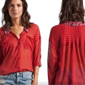 Free People Easy Rider Red Bandana Print Button-Up Blouse Size S